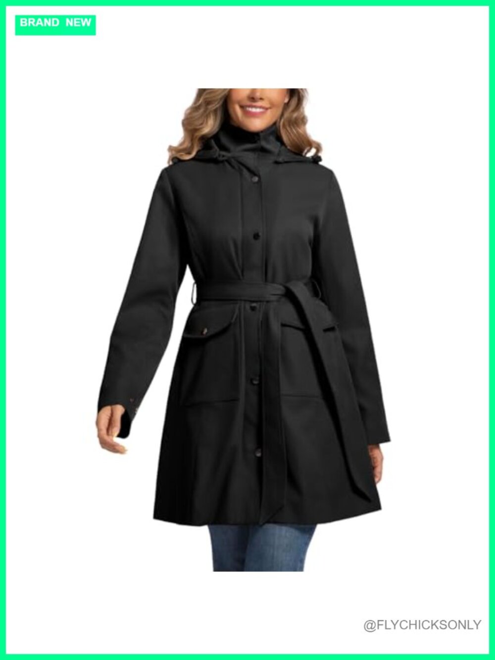 Water Resistant Trench Coat with Detachable Hood & Belt
